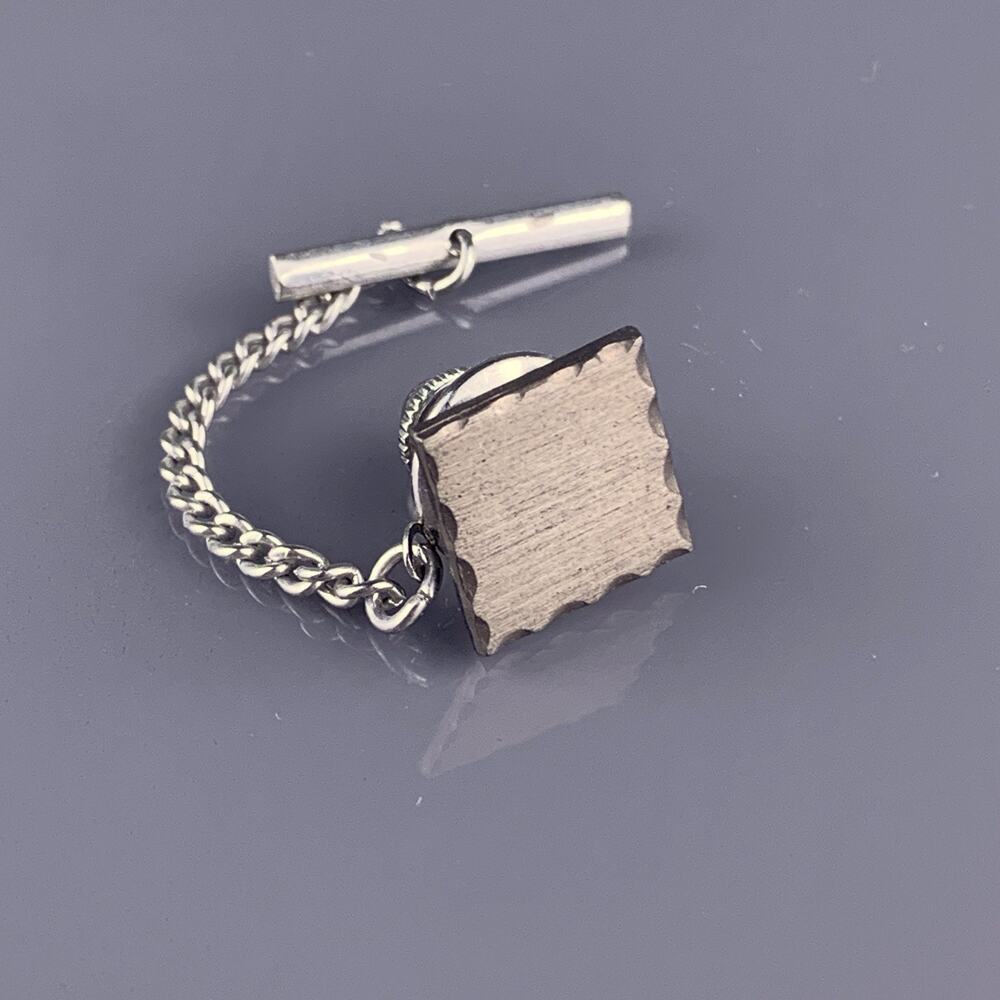 Square Dark Gray Black Tie Tack Pin Simple Matte Brushed Finish Vintage
